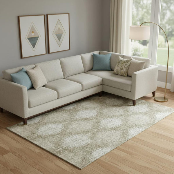 HomeRoots 9' X 12' Taupe & Ivory Ikat Area Rug - Washable, UV Protected, Durable for Modern Living Spaces 667550