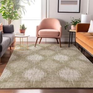 HomeRoots 9' X 12' Taupe & Ivory Ikat Area Rug - Washable, UV Protected, Durable for Modern Living Spaces 667550