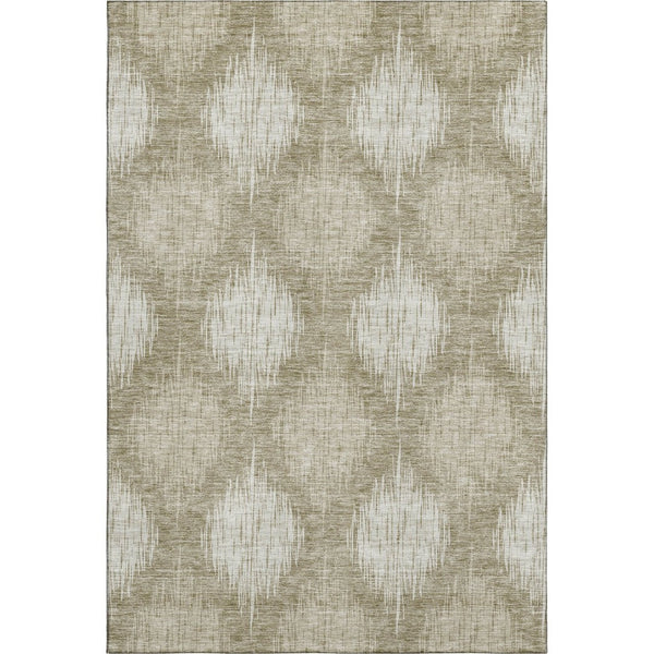 HomeRoots 9' X 12' Taupe & Ivory Ikat Area Rug - Washable, UV Protected, Durable for Modern Living Spaces 667550