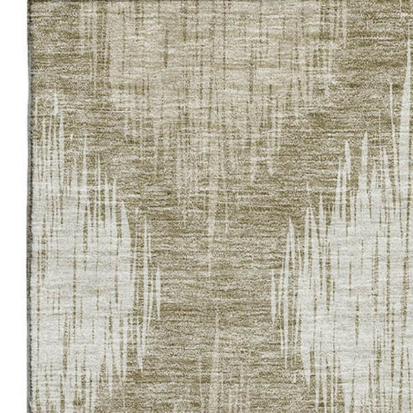 HomeRoots 9' X 12' Taupe & Ivory Ikat Area Rug - Washable, UV Protected, Durable for Modern Living Spaces 667550