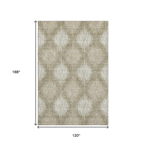 HomeRoots 10' X 14' Taupe Ikat Washable Area Rug - Stylish, Durable, UV-Protected for Family-Friendly Spaces 667551