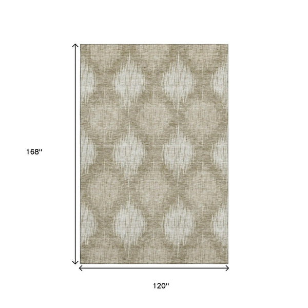 HomeRoots 10' X 14' Taupe Ikat Washable Area Rug - Stylish, Durable, UV-Protected for Family-Friendly Spaces 667551