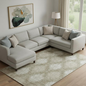 HomeRoots 10' X 14' Taupe Ikat Washable Area Rug - Stylish, Durable, UV-Protected for Family-Friendly Spaces 667551
