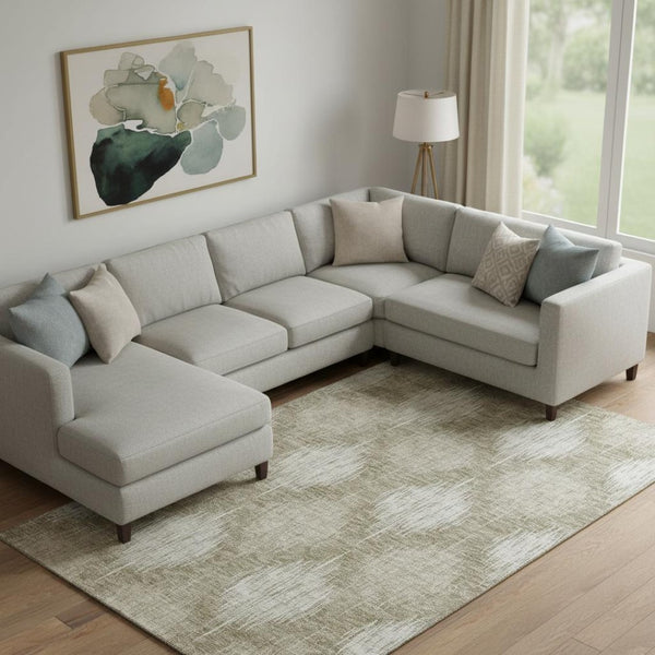HomeRoots 10' X 14' Taupe Ikat Washable Area Rug - Stylish, Durable, UV-Protected for Family-Friendly Spaces 667551