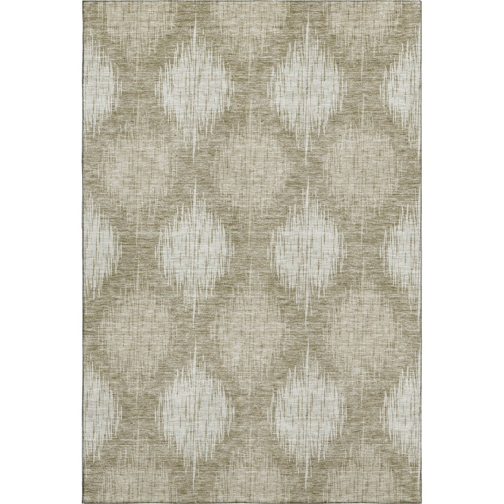 HomeRoots 10' X 14' Taupe Ikat Washable Area Rug - Stylish, Durable, UV-Protected for Family-Friendly Spaces 667551