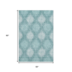 HomeRoots 5' X 8' Teal And Ivory Ikat Area Rug - Soft, Durable, Stain-Resistant with UV Protection for Homes 667553