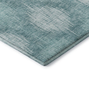 HomeRoots 8' Teal and Ivory Ikat Round Rug - Washable, Stain-Resistant, UV Protected, Durable for High-Traffic Homes 667554