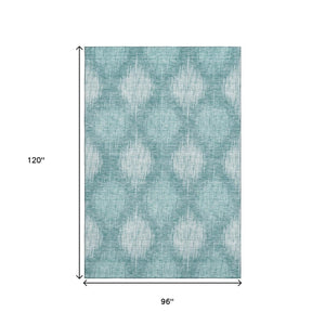 HomeRoots 8' X 10' Teal and Ivory Ikat Area Rug - Stylish, Washable, UV-Protected for Family-Friendly Homes 667555