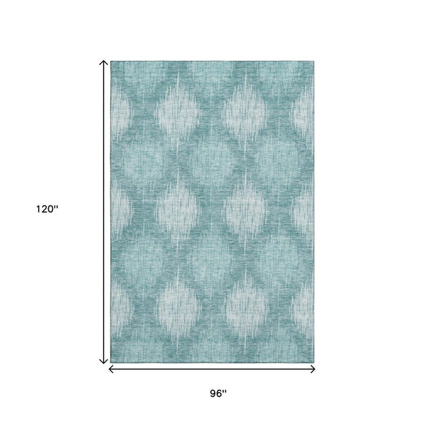 HomeRoots 8' X 10' Teal and Ivory Ikat Area Rug - Stylish, Washable, UV-Protected for Family-Friendly Homes 667555