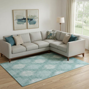 HomeRoots 8' X 10' Teal and Ivory Ikat Area Rug - Stylish, Washable, UV-Protected for Family-Friendly Homes 667555