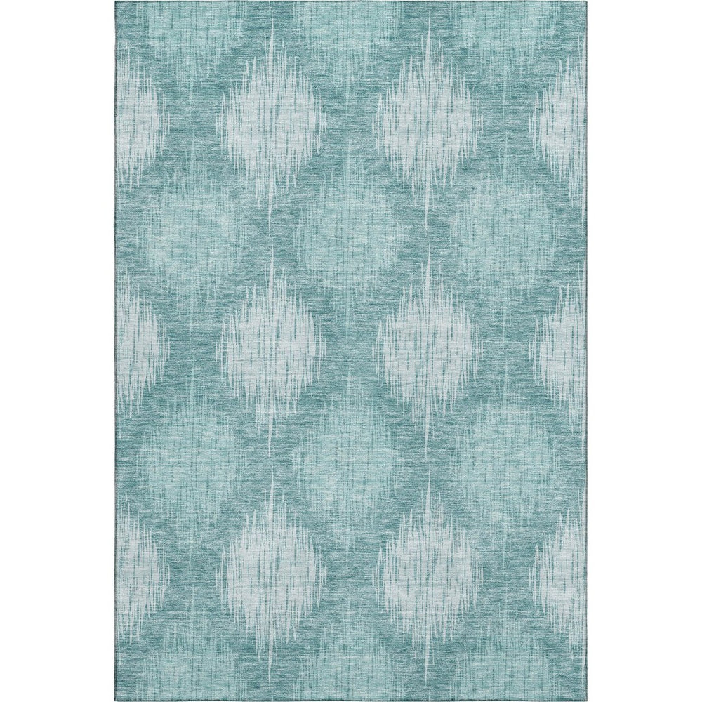 HomeRoots 8' X 10' Teal and Ivory Ikat Area Rug - Stylish, Washable, UV-Protected for Family-Friendly Homes 667555