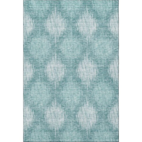 HomeRoots 8' X 10' Teal and Ivory Ikat Area Rug - Stylish, Washable, UV-Protected for Family-Friendly Homes 667555