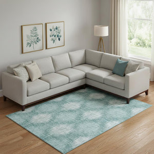 HomeRoots 9' X 12' Teal And Ivory Ikat Area Rug - Stylish, Washable, UV-Protected for Everyday Family Living 667556