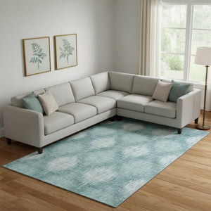 HomeRoots 10' X 14' Teal & Ivory Ikat Area Rug - Washable, UV-Protected, Stylish & Stain-Resistant Design! 667557