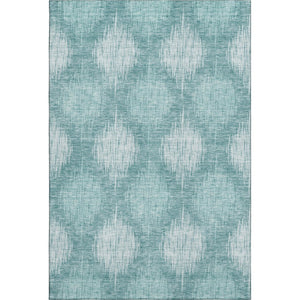 HomeRoots 10' X 14' Teal & Ivory Ikat Area Rug - Washable, UV-Protected, Stylish & Stain-Resistant Design! 667557