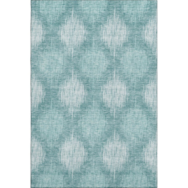 HomeRoots 10' X 14' Teal & Ivory Ikat Area Rug - Washable, UV-Protected, Stylish & Stain-Resistant Design! 667557