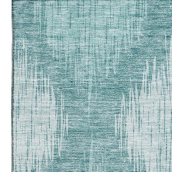 HomeRoots 10' X 14' Teal & Ivory Ikat Area Rug - Washable, UV-Protected, Stylish & Stain-Resistant Design! 667557