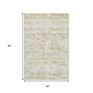 HomeRoots 5' X 8' Striped Gold and Ivory Area Rug - Washable, UV-Protected, Stain-Resistant for Style & Durability 667559