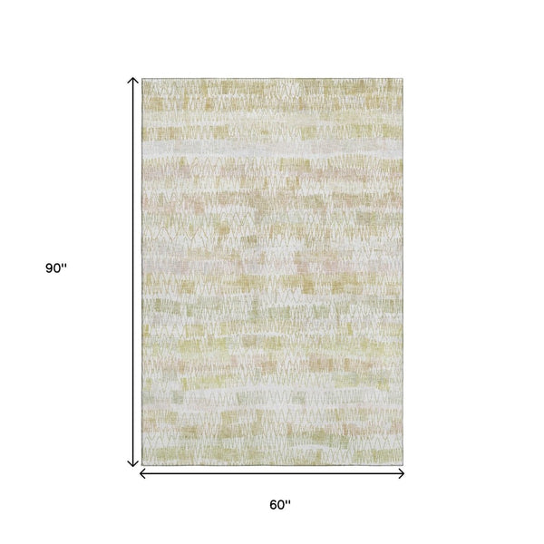 HomeRoots 5' X 8' Striped Gold and Ivory Area Rug - Washable, UV-Protected, Stain-Resistant for Style & Durability 667559