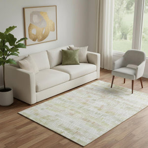 HomeRoots 5' X 8' Striped Gold and Ivory Area Rug - Washable, UV-Protected, Stain-Resistant for Style & Durability 667559