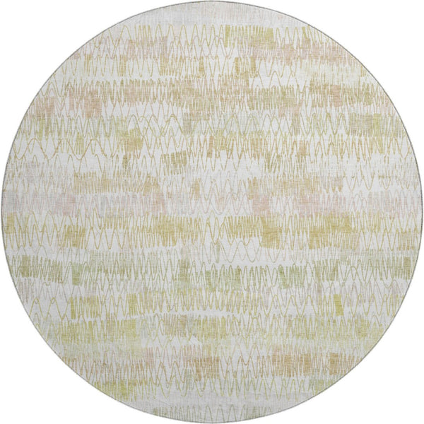 HomeRoots 8' Gold And Ivory Striped Washable Round Rug – UV Resistant, Durable, Stylish for Any Space! 667560