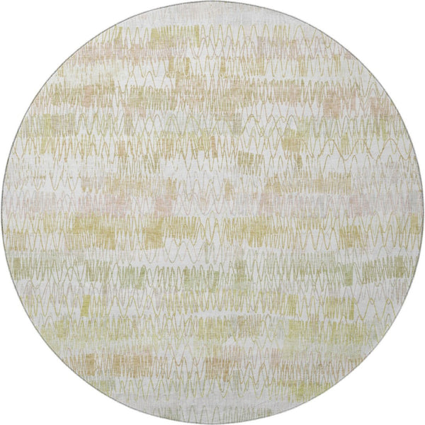 HomeRoots 8' Gold And Ivory Striped Washable Round Rug – UV Resistant, Durable, Stylish for Any Space! 667560