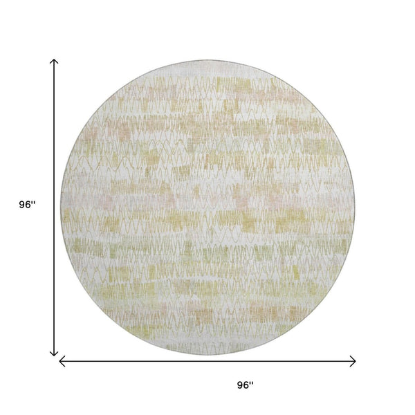 HomeRoots 8' Gold And Ivory Striped Washable Round Rug – UV Resistant, Durable, Stylish for Any Space! 667560