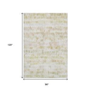HomeRoots 8' X 10' Gold And Ivory Striped Area Rug - Washable, UV Protected, Stain Resistant for Active Homes 667561