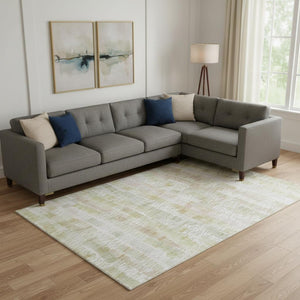 HomeRoots 8' X 10' Gold And Ivory Striped Area Rug - Washable, UV Protected, Stain Resistant for Active Homes 667561
