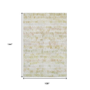 HomeRoots 9' X 12' Gold and Ivory Striped Area Rug - Washable, UV Protected, Stylish, and Ideal for Families! 667562