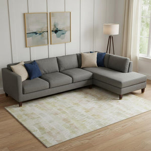 HomeRoots 9' X 12' Gold and Ivory Striped Area Rug - Washable, UV Protected, Stylish, and Ideal for Families! 667562