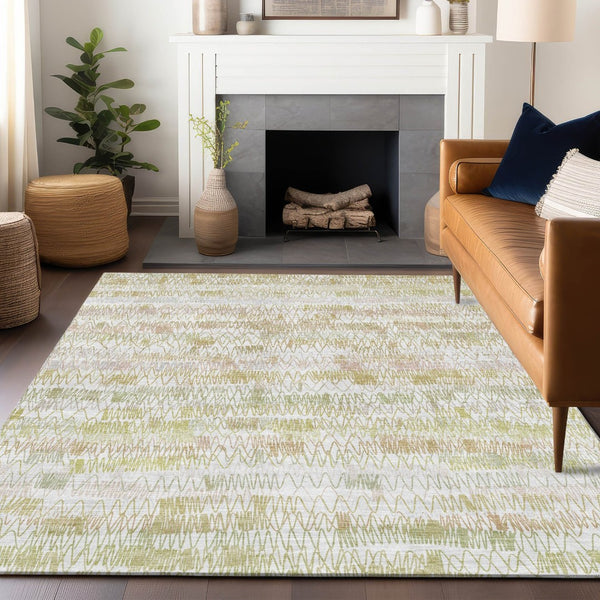 HomeRoots 9' X 12' Gold and Ivory Striped Area Rug - Washable, UV Protected, Stylish, and Ideal for Families! 667562