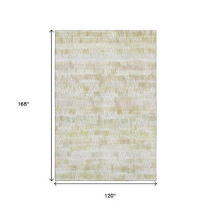 HomeRoots 10' Gold and Ivory Striped Washable Area Rug - Durable, UV-Protected, Stylish for Busy Homes 667563