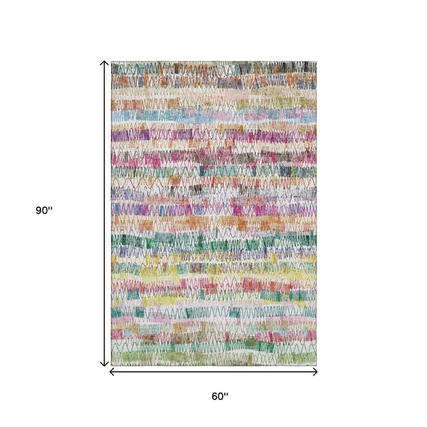 HomeRoots 5' X 8' Vibrant Striped Area Rug with UV Protection - Washable, Stain Resistant, Perfect for Homes! 667565