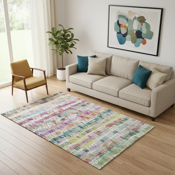 HomeRoots 5' X 8' Vibrant Striped Area Rug with UV Protection - Washable, Stain Resistant, Perfect for Homes! 667565
