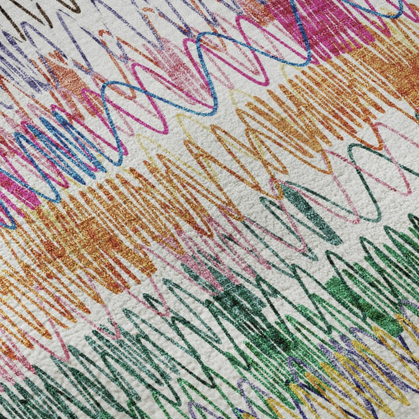 HomeRoots 5' X 8' Vibrant Striped Area Rug with UV Protection - Washable, Stain Resistant, Perfect for Homes! 667565