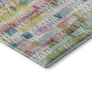 HomeRoots 8' Vibrant Green, Purple & Orange Striped Washable Round Rug - UV Protected & Stain Resistant Design 667566