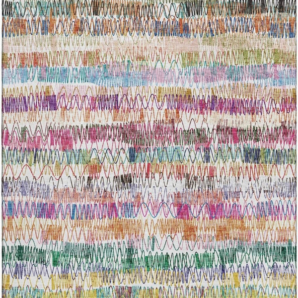 HomeRoots 8' X 10' Striped Washable Area Rug in Green, Purple, and Orange – UV Protected, Durable & Stylish 667567