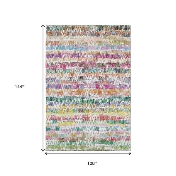 HomeRoots 9' X 12' Vibrant Striped Area Rug - Washable, UV Protected, Durable, Perfect for High-Traffic Spaces! 667568