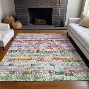 HomeRoots 9' X 12' Vibrant Striped Area Rug - Washable, UV Protected, Durable, Perfect for High-Traffic Spaces! 667568