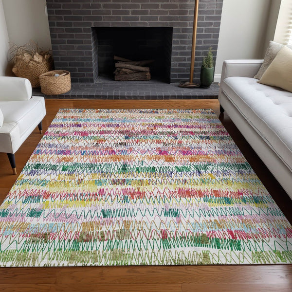 HomeRoots 9' X 12' Vibrant Striped Area Rug - Washable, UV Protected, Durable, Perfect for High-Traffic Spaces! 667568