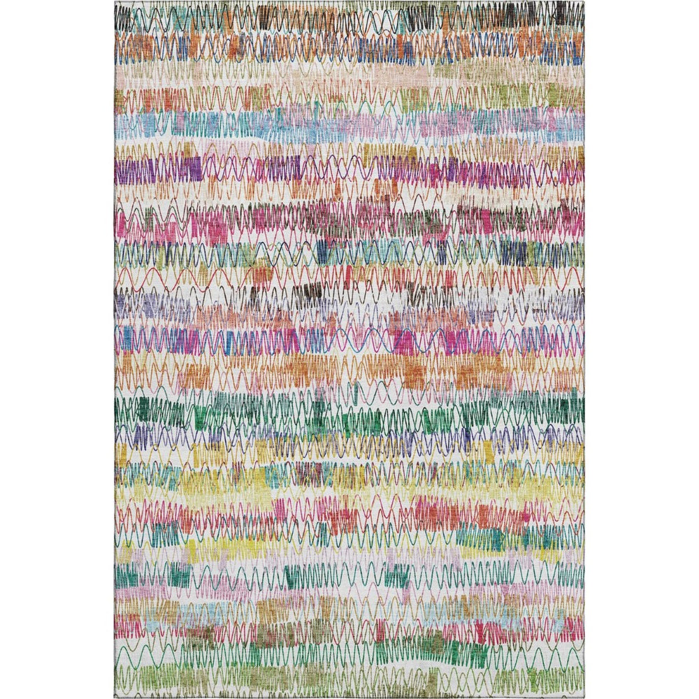 HomeRoots 10' Striped Area Rug in Green, Purple & Orange – Washable, UV-Protected, Pet & Kid-Friendly Design! 667569