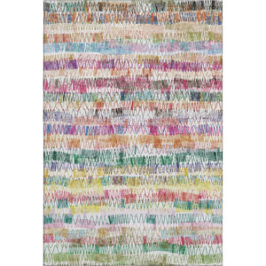 HomeRoots 10' Striped Area Rug in Green, Purple & Orange – Washable, UV-Protected, Pet & Kid-Friendly Design! 667569