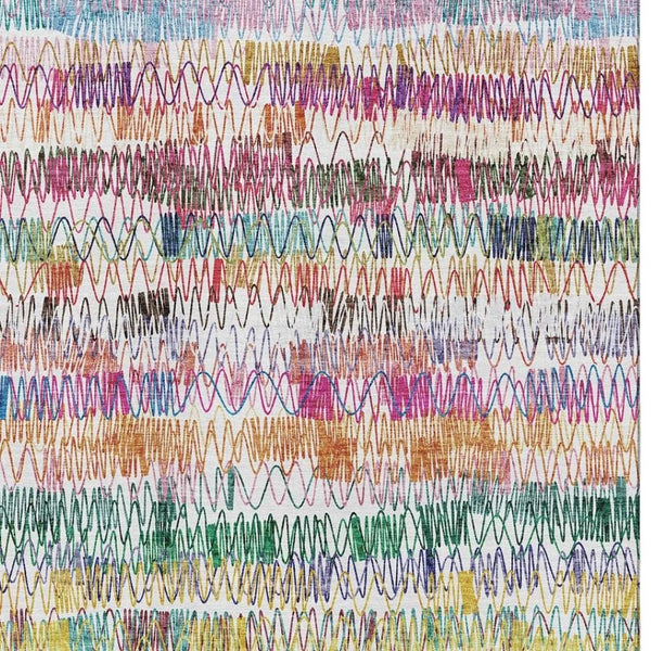 HomeRoots 10' Striped Area Rug in Green, Purple & Orange – Washable, UV-Protected, Pet & Kid-Friendly Design! 667569