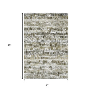 HomeRoots 5' Taupe Gray and Ivory Striped Washable Area Rug - Durable, UV-Protected, Perfect for Homes! 667571