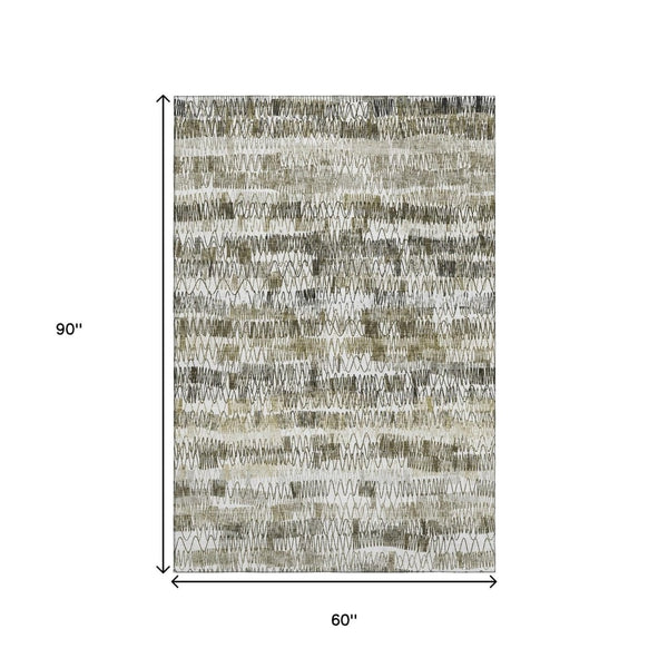 HomeRoots 5' Taupe Gray and Ivory Striped Washable Area Rug - Durable, UV-Protected, Perfect for Homes! 667571