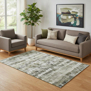 HomeRoots 5' Taupe Gray and Ivory Striped Washable Area Rug - Durable, UV-Protected, Perfect for Homes! 667571