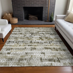 HomeRoots 5' Taupe Gray and Ivory Striped Washable Area Rug - Durable, UV-Protected, Perfect for Homes! 667571