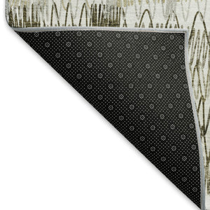 HomeRoots 5' Taupe Gray and Ivory Striped Washable Area Rug - Durable, UV-Protected, Perfect for Homes! 667571