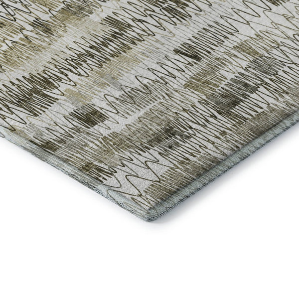 HomeRoots 5' Taupe Gray and Ivory Striped Washable Area Rug - Durable, UV-Protected, Perfect for Homes! 667571